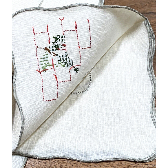Vintage Linen Cocktail Napkins Set of 4 Embroidery Corners Art Deco 12" Square - Picture 4 of 7